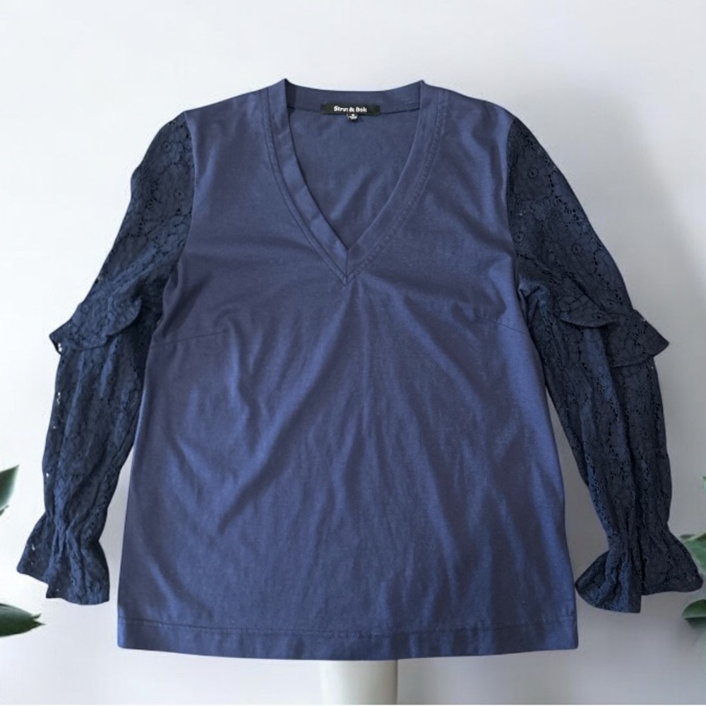 Strut & Bolt Navy Lace Sleeve Women's Top, size S